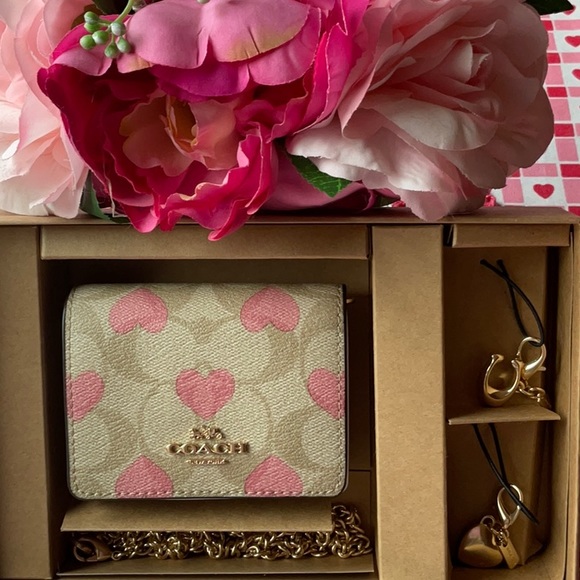 π©· COACH BOXED MINI WALLET ON A CHAIN IN SIGNATURE CANVAS WITH HEART PRINT π©· - Picture 8 of 16